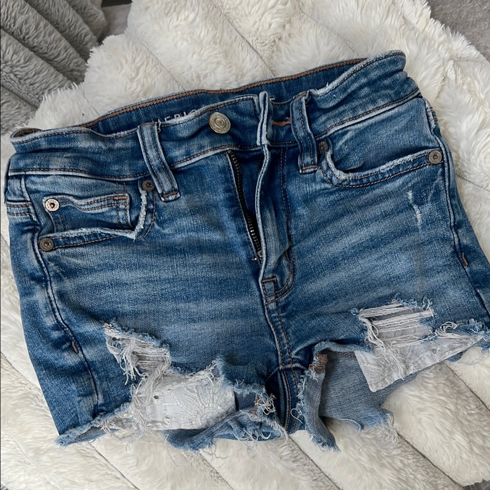 Distressed Blue Denim Shorts( American Eagle)